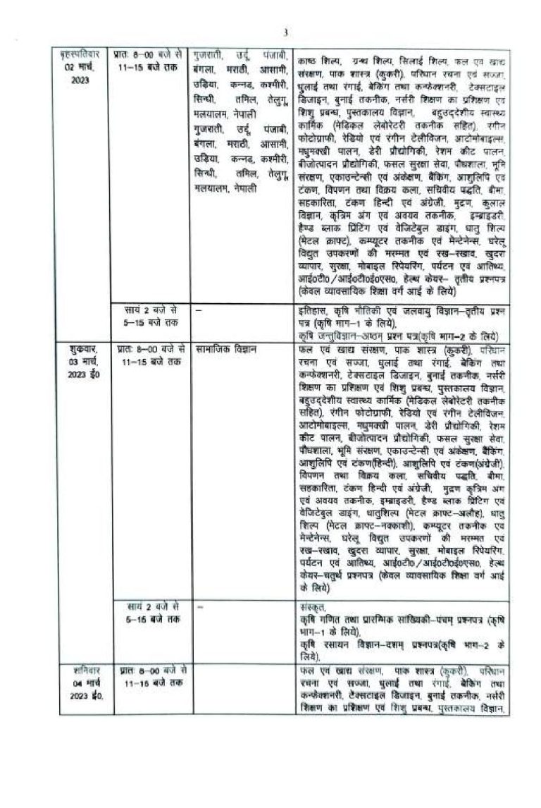 UP Board 12th Time Table 2025 Download UP Intermediate Date Sheet